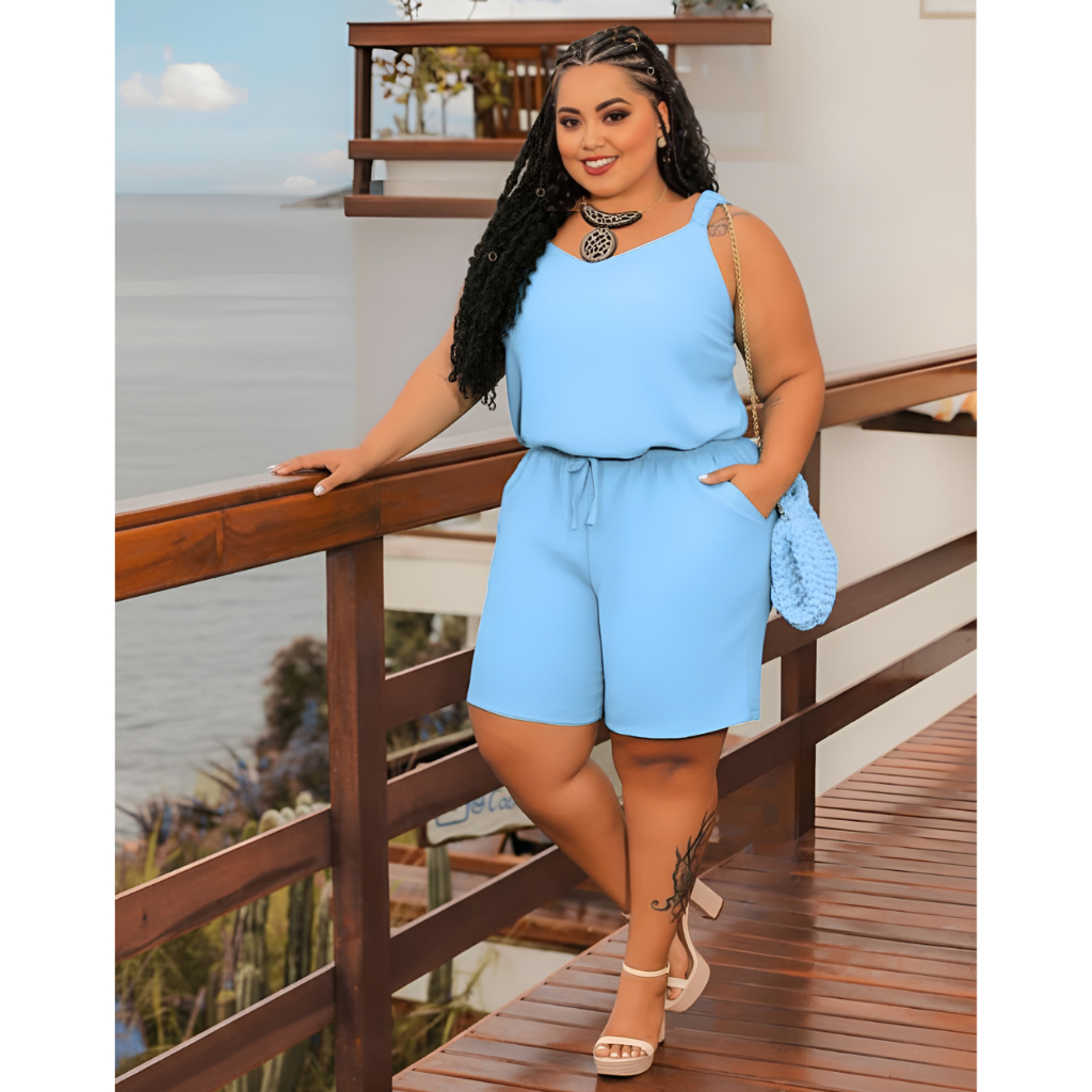 Conjuntos Femininos Gordinha Plus Size 44 ao 56 Short Bolso e Regata Lisa Duna Combo Atacado Revenda GG AO G3