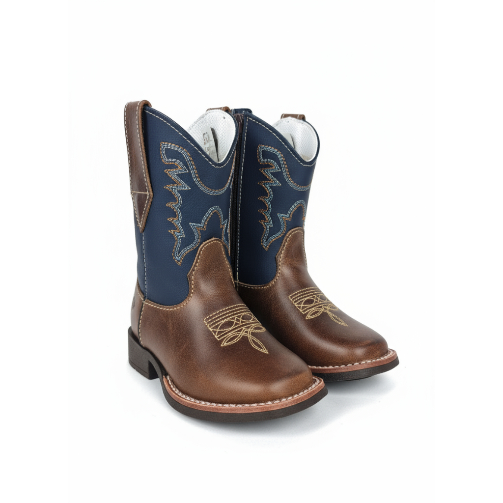 Bota Country Texana Infantil Couro Masculina Botinha Azul
