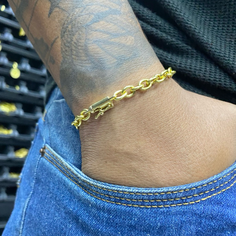 Pulseira Cadeado boleado 6mm 100% Moeda Antiga