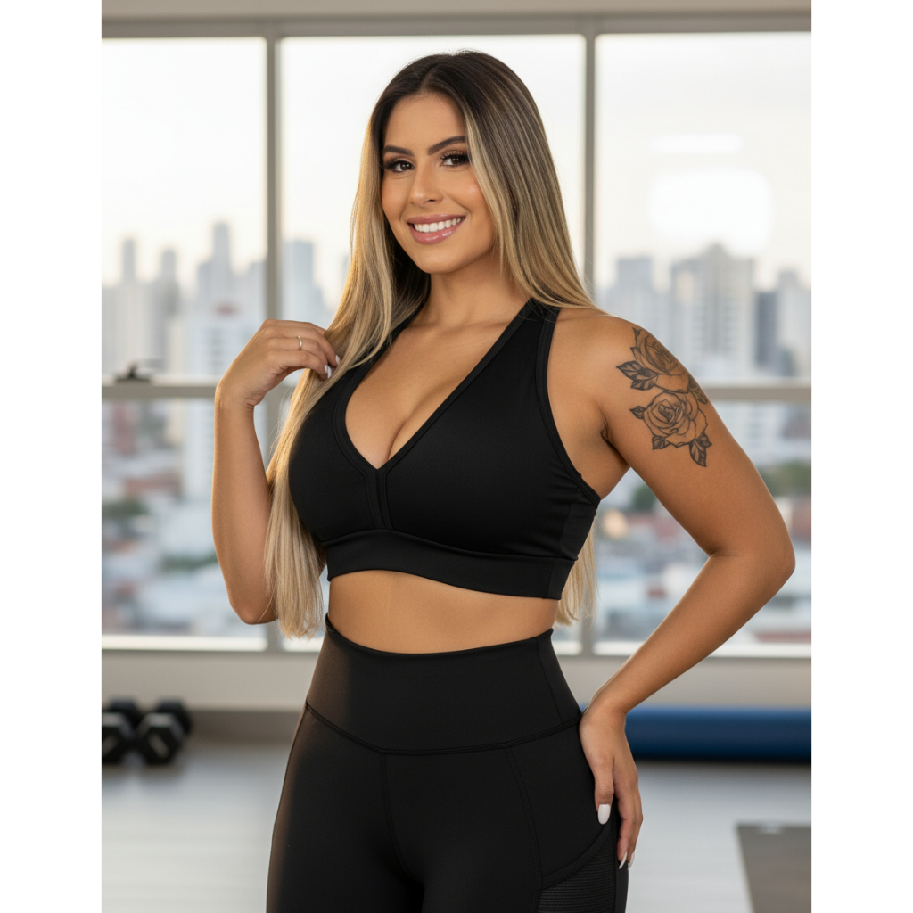 Top Com Bojo Alta Sustentação Corrida Fitness Nadador Zero Transparência