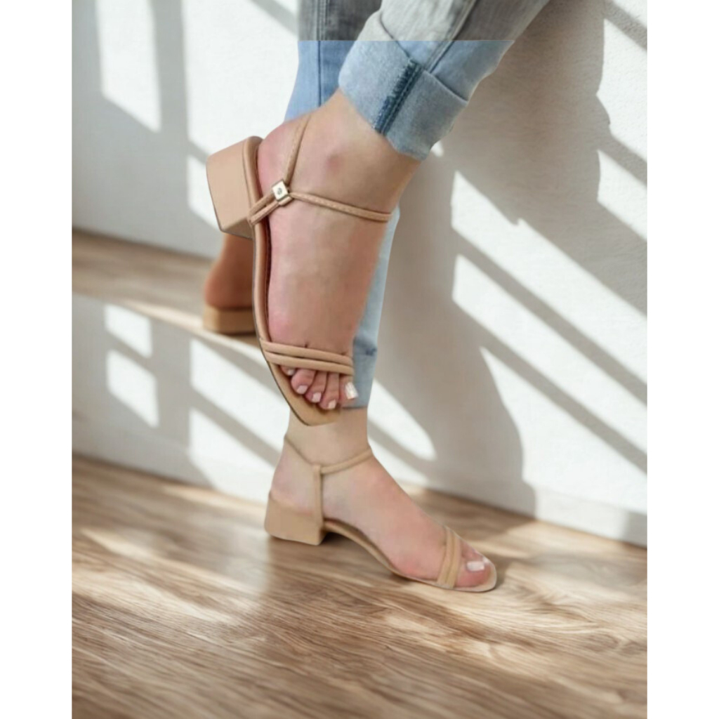 Salto bloco Sandália feminina de duas tiras calce fácil de ajuste dia a dia confortável em Oferta na Shopee