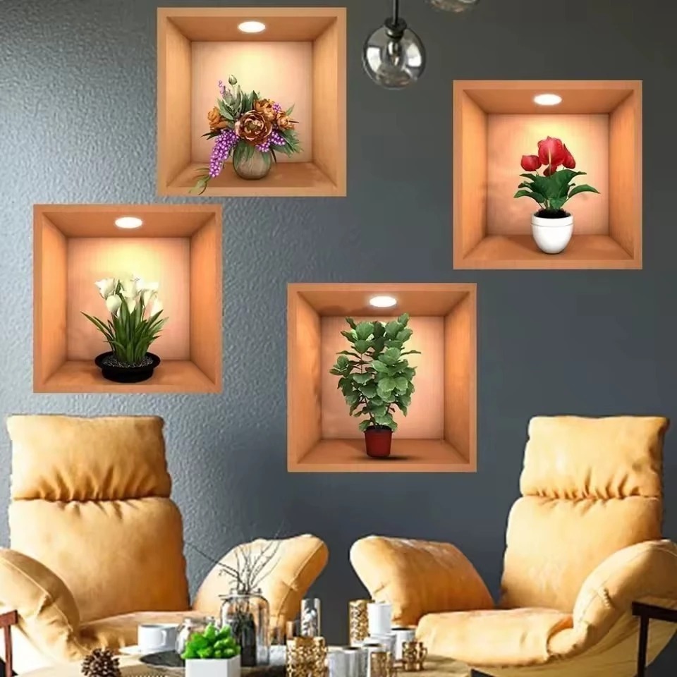 Adesivos 30 CM X 40 CM criativos 3D de plantas verdes decoração parede - FY802641