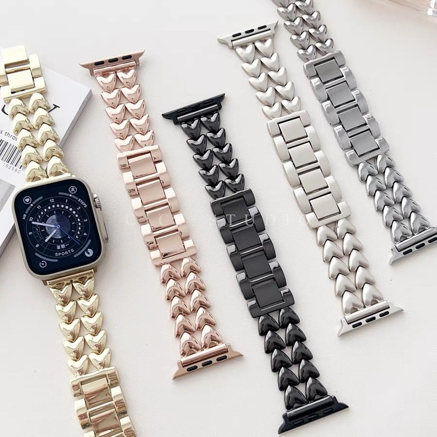 Pulseira Coração De Aço Inoxidável Para Apple Watch 41/40/42/46/44/45/38/49 Menina Watch Séries em Oferta na Shopee