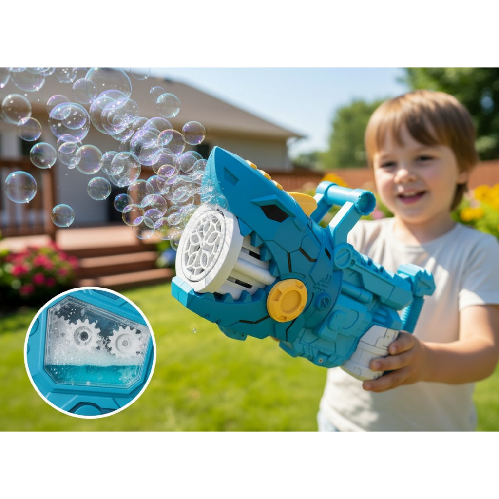 Brinquedo Lançador De Bolhas Infinitas Sabão Chuva De Bolha Pistola Bolhas Tubarão Bolhas Máquina