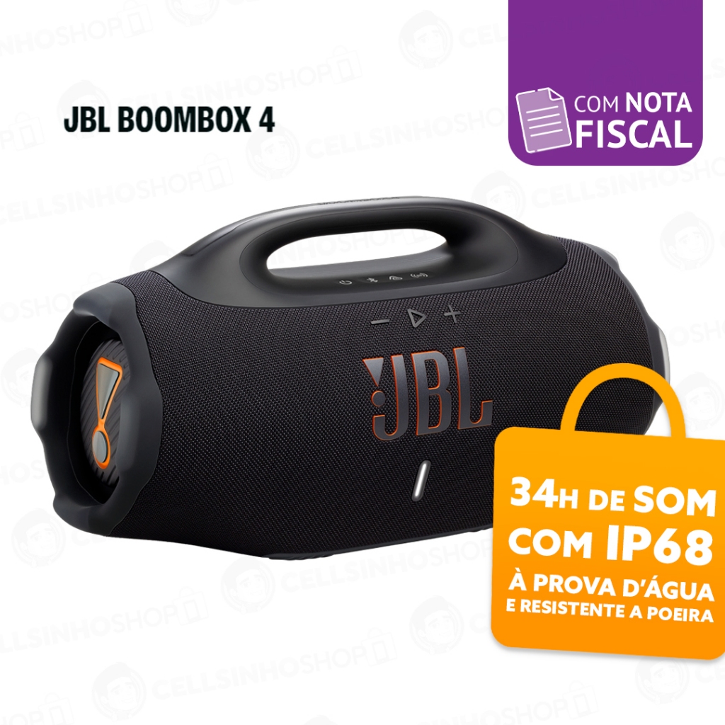 Caixa de Som JBL Boombox 4 IP68 a Prova D'agua 200W RMS e 34h de Reprodução Bluetooth Nota Fiscal