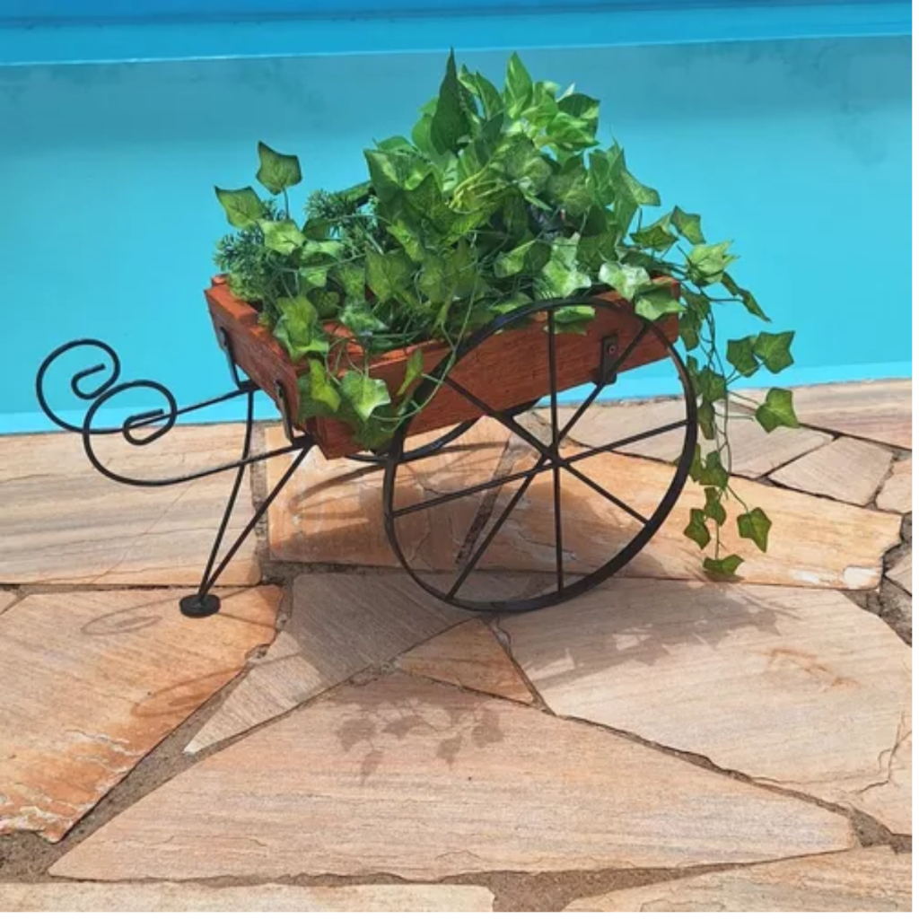 Charrete Cachepô em Ferro e Madeira 49x31x26cm | Decoração Rústica Artesanal WitzSmith