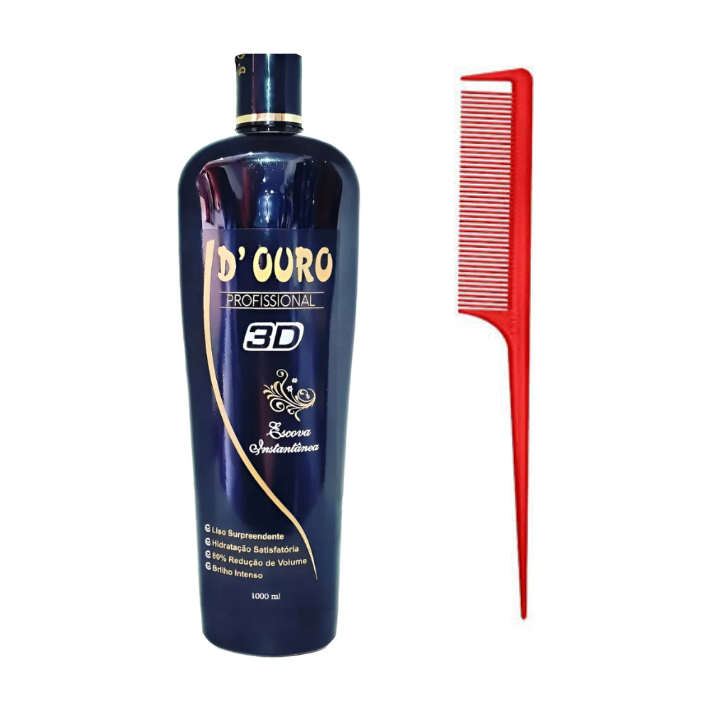 1 escova inteligente progressiva 3D efeito liso profissional 1000 ml d ouro + 1 pente
