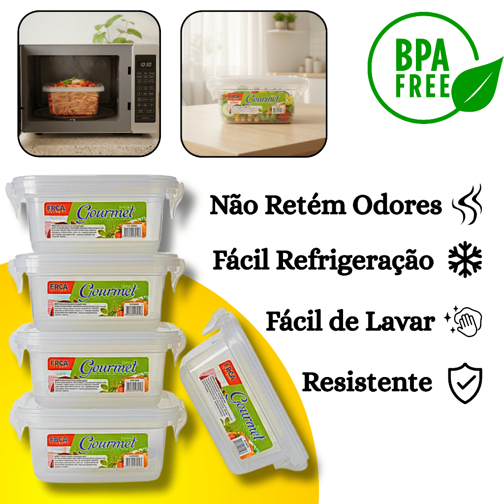 Kit 10 Pote Marmita Hermético Quadrado Tampa com Trava Livre de BPA 400ml, 850ml ou 1500ml em Oferta na Shopee