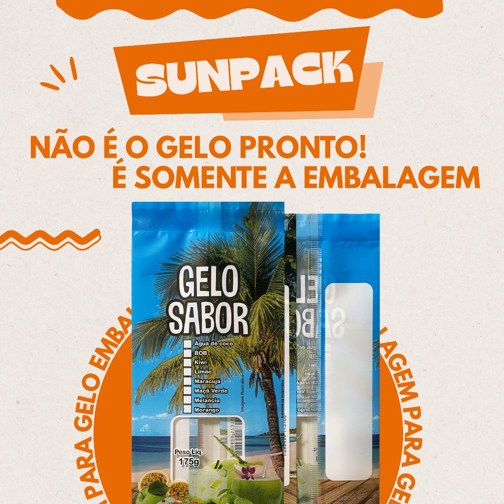 Embalagem Para Gelo Saborizado Universal - 500 Unidades - Diversos sabores