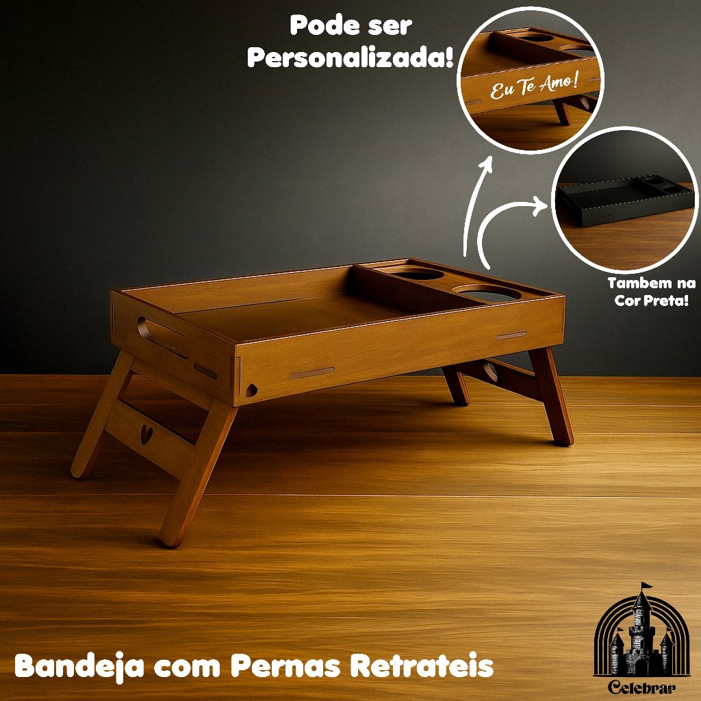 Bandeja Mesa De Cafe Com Pezinhos Para Café Da Manhã na Cama e Sofá E PORTA COPOS Linda ja Pintada