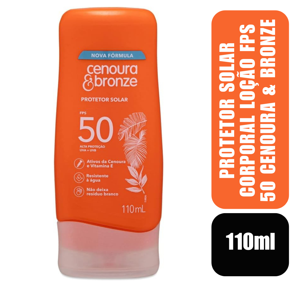 Protetor Solar Corporal Loção FPS50 Cenoura & Bronze 110ml em Oferta na Shopee