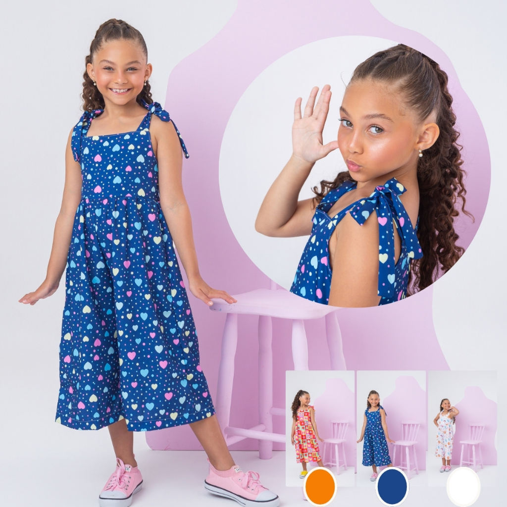Macacão PantaJuvenil Menina Moda  Amarração no Ombro Colorido Confortável lançamento em Oferta na Shopee