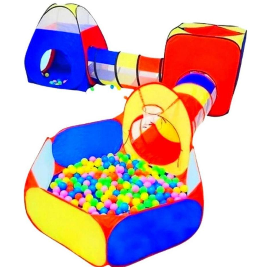 BARRACA 5 EM 1 GIGANTE COM 2 TÚNEIS 1 PISCÍNA DE BOLINHAS COM CESTO 1 TOCA E 1 TENDA