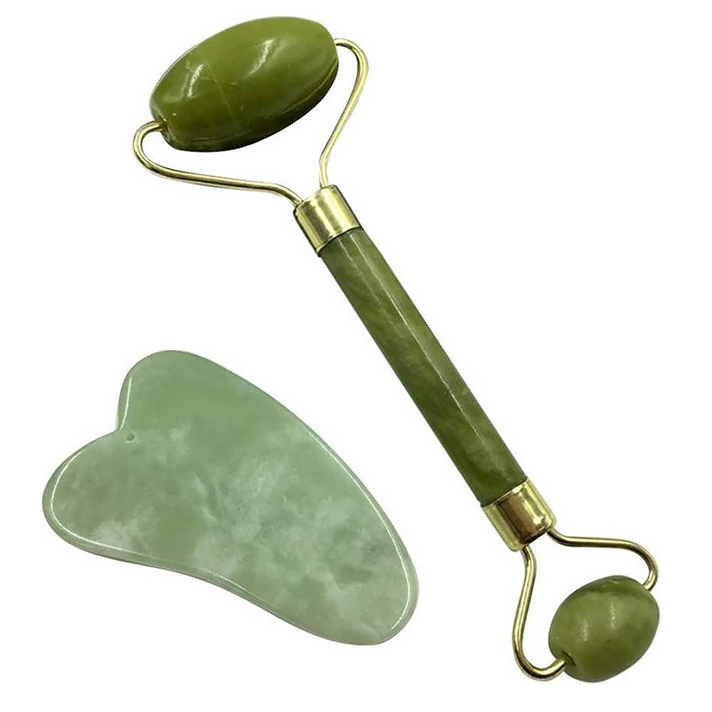 Rolinho de Pedra de Jade e Placa Gua Sha para Massagem Facial Anti Ruga Verde em Oferta na Shopee