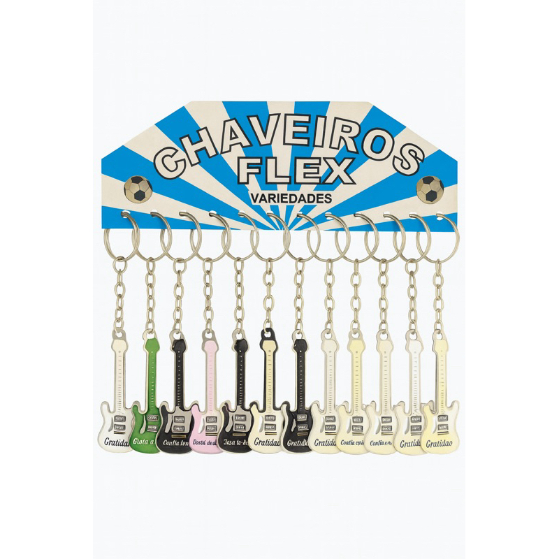 12  Chaveiro Guitarra com Frases Cristãs chapinha – Gratidão, Confia em Deus