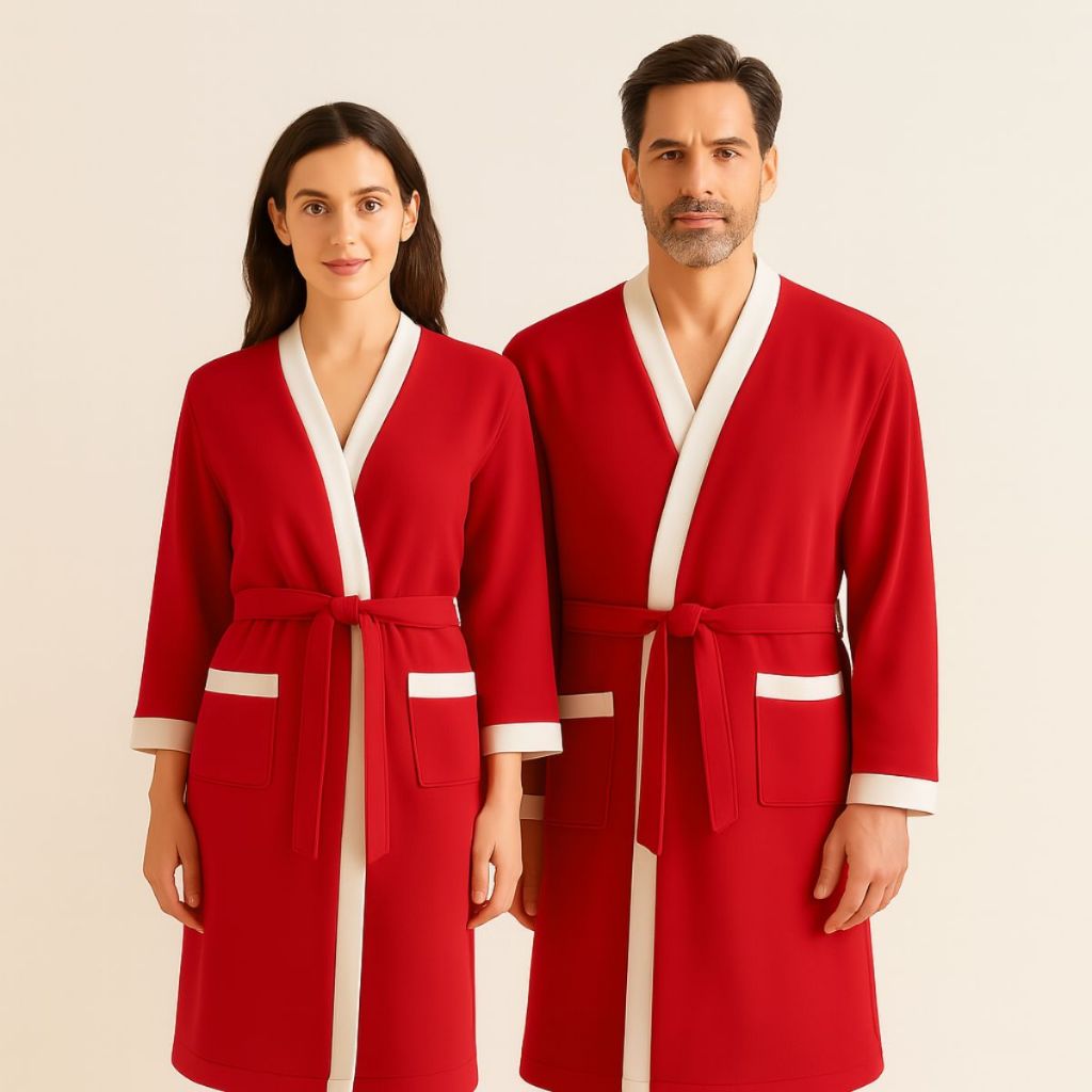 Roupão de Banho Vermelho Com Preto Feminino Adulto Tecido Felpudo 100% Poliester