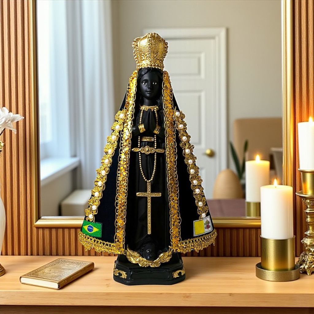 Imagem Nossa Senhora Aparecida Com Manto Gesso Premium 30cm em Oferta na Shopee