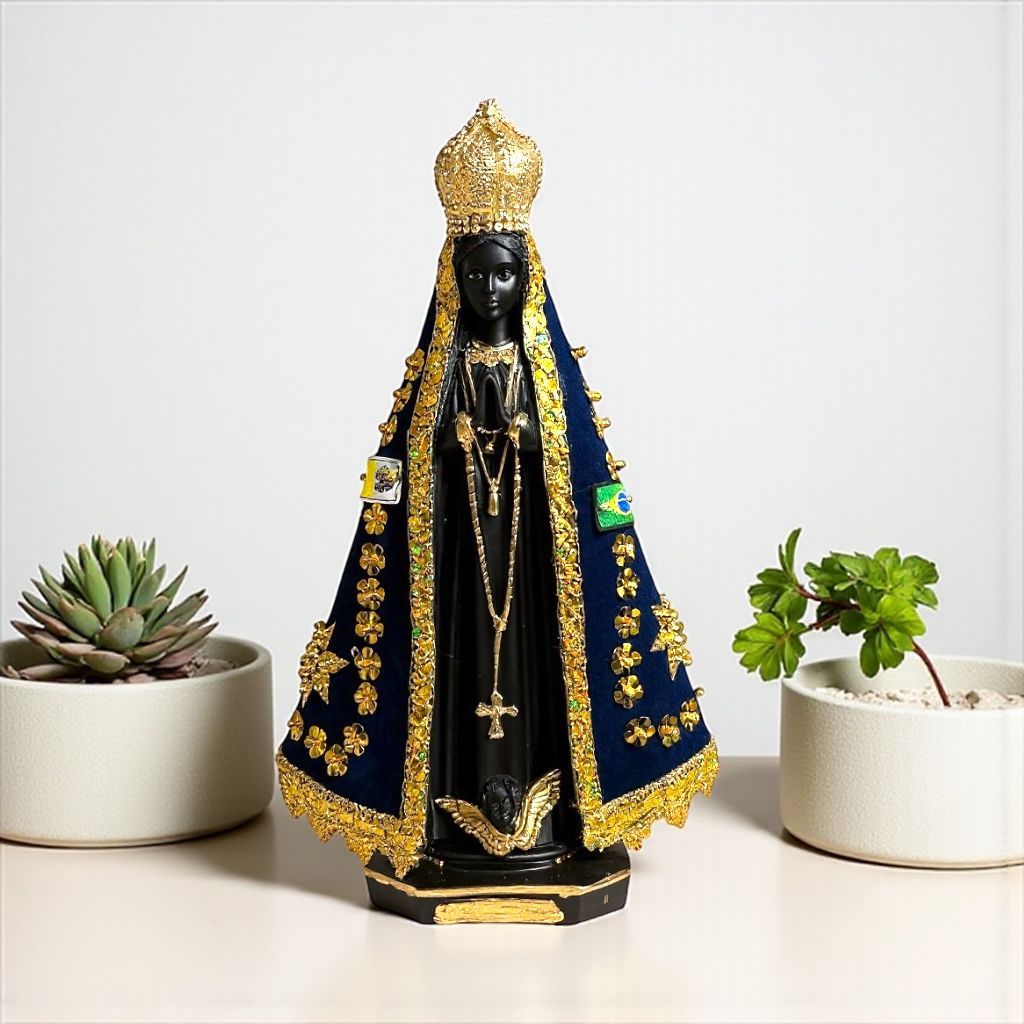 Imagem Nossa Senhora Aparecida Com Manto Bordado A Mão 35cm em Oferta na Shopee