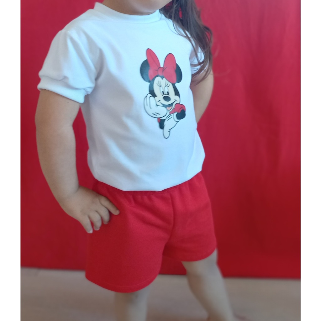 conjuntos infantil femenino short  blusa branca, com estampa da Minnie de 1 a 4 anos de idade ideal para o verâo