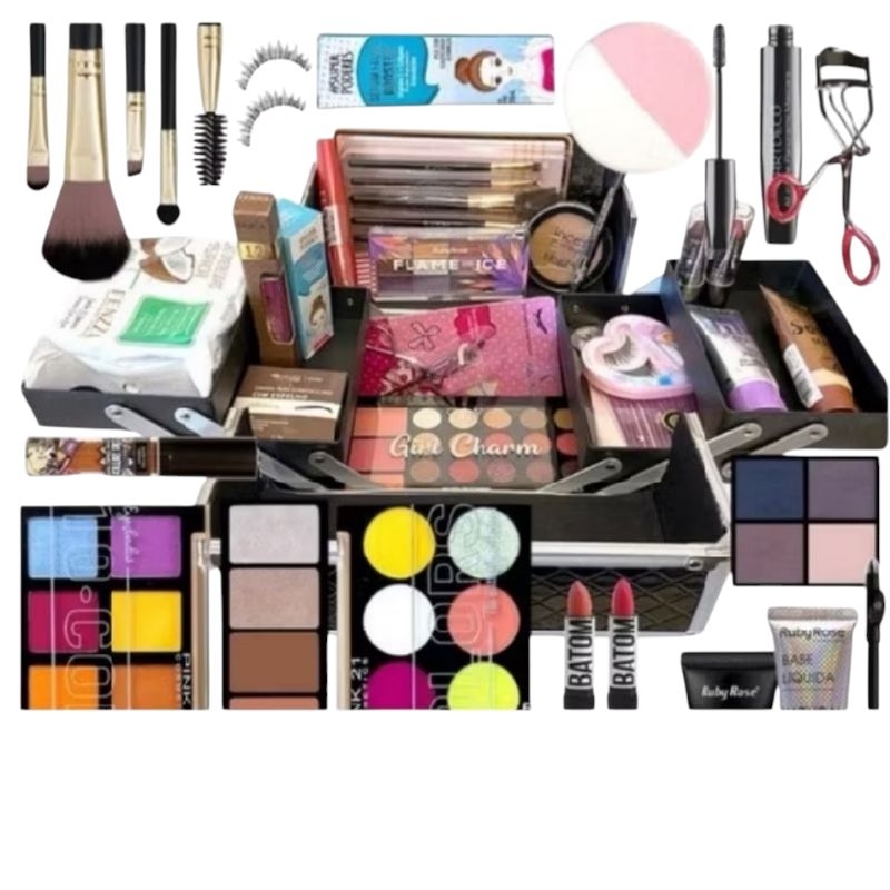 kit de 20 itens de maquiagem skin care,blush,corretivo,iluminador,lapis de olho e muito mais( obs nao acompanha a maleta