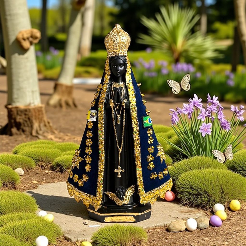 Imagem Nossa Senhora Aparecida Com Manto Bordado A Mão 45cm — imagem 2 de 2