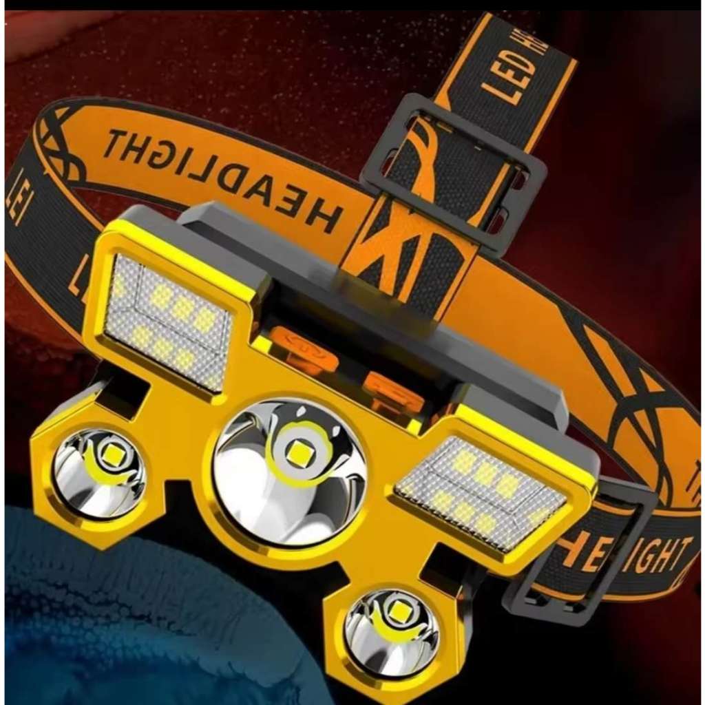 Imagem Lanterna de Cabeça Holofote 5 LED Super Brilhante USB À Prova D'água Recarregável