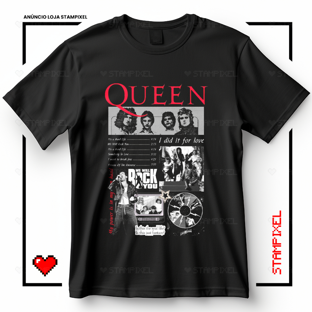 Camiseta Unissex Queen Freddie Mercury We Will Rock You Biografia Músicas Blusa Banda Rock T-shirt Camisa 100% Algodão em Oferta na Shopee