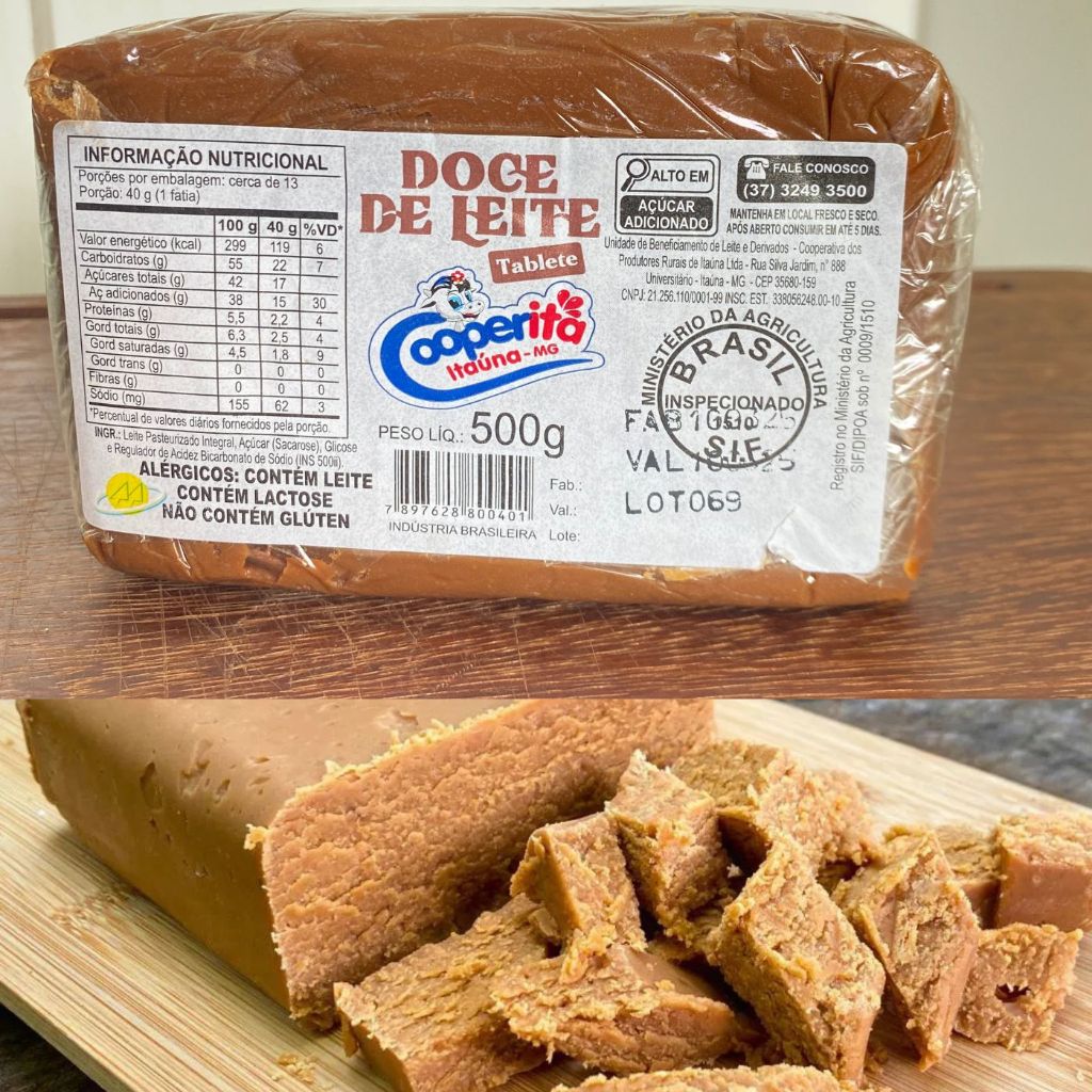 Doce de Leite em barra mineiro 500g Sem Amido Sabor Artesanal Textura Cremosa Barra de doce de leite