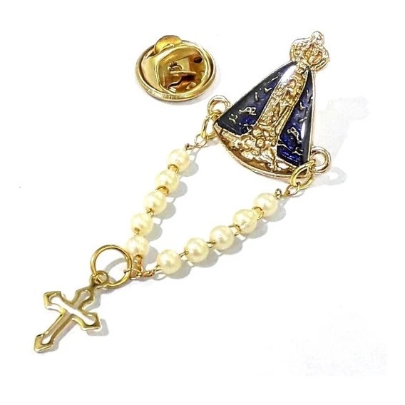 12 Broche Boton Nossa Senhora Aparecida Terço Perola