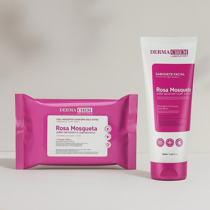 Kit Sabonete e Lenço Demaquilante Rosa Mosqueta Pele Sensivel Dermachem