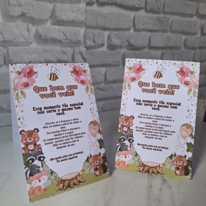 Kit Plaquinha de Mesa Bosque Encantado Personalizados Festa Lembrancinha Mimo Aniversário Infantil Chá de Bêbe