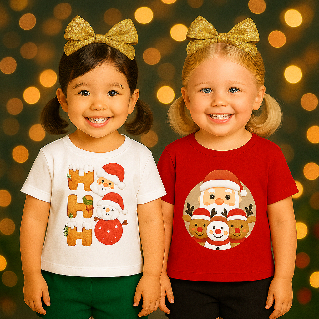 Kit 2 Conjuntos de Natal Menina - Conjunto Infantil de Papai Noel Feminino -Camiseta Vermelha e Branca de Natal Infantil