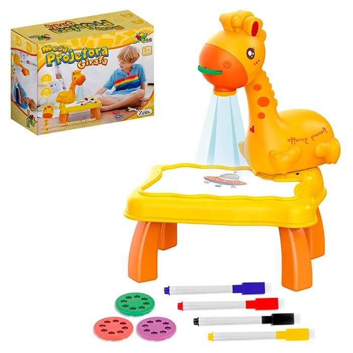 Brinquedo Infantil Lousa Mágica Mesinha Com Projetora Girafinha