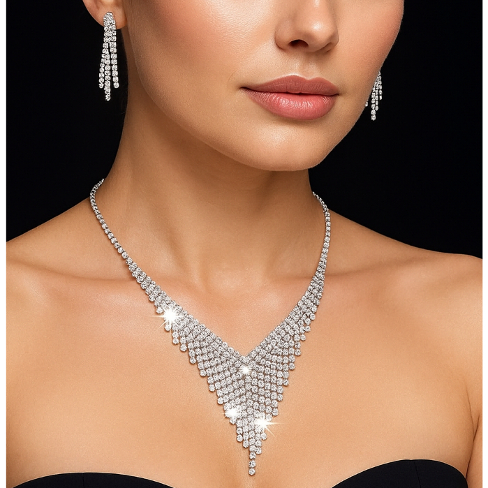 Z.W BIJUX - Conjunto de Zirconia- Colar e Brinco de Strass/15-11 em Oferta na Shopee