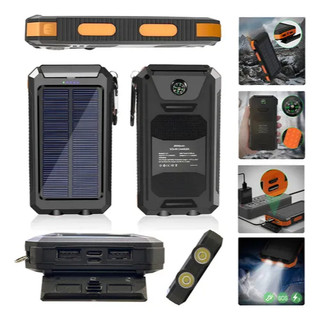 Power Bank Solar 10000mAh Carregador Portátil Painel Solar Dupla Saída USB com Lanterna ,Ideal para Viagem e Camping