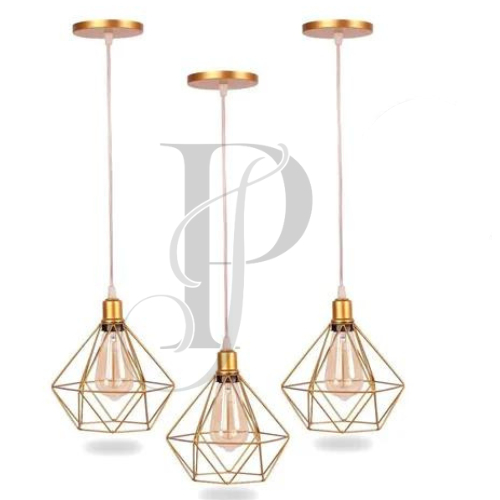 Kit 3 Pendente Aramado Diamante Luminária Lustre Teto Retro Industrial