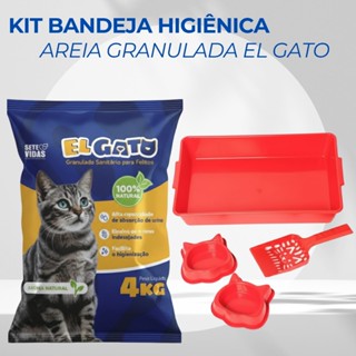 Kit Caixa de Areia 4 Peças para Gatos Higiênico Areia Granulada El Gato 4kg em Oferta na Shopee