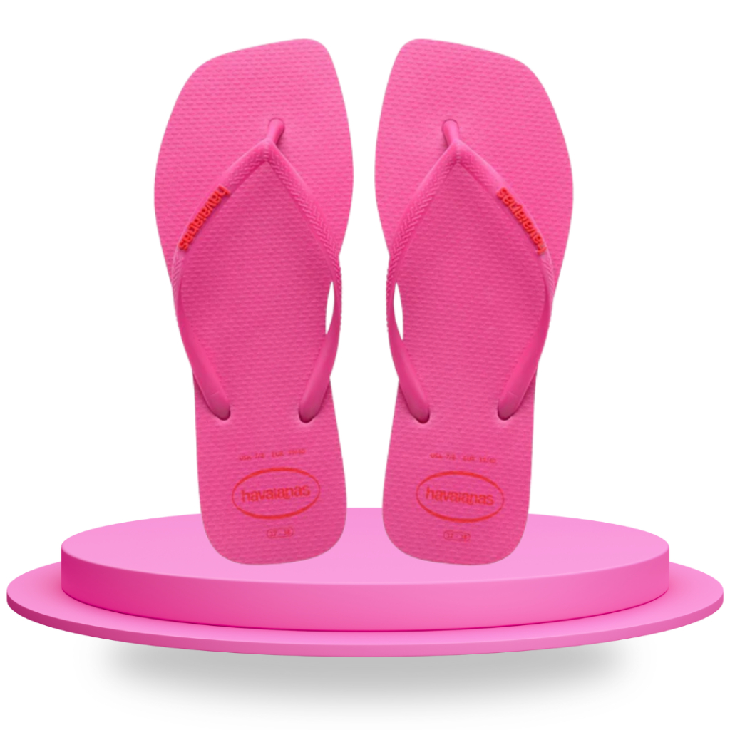 Chinelo Havaianas Slim Square Logo Pop Up Rosa Flux