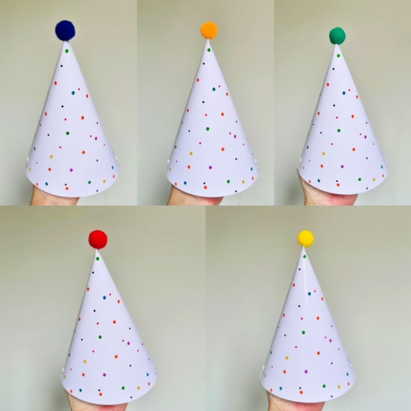Chapeus de aniversário bolinhas coloridas/ kit com 5 / 10 ou 12 unidades em Oferta na Shopee