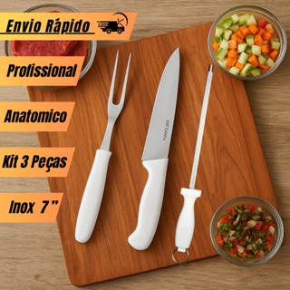 Kit Churrasco 3 Peças Completo Faca, Chaira afiadora, Garfo Trinchante Churrasqueiro Profissional em Oferta na Shopee