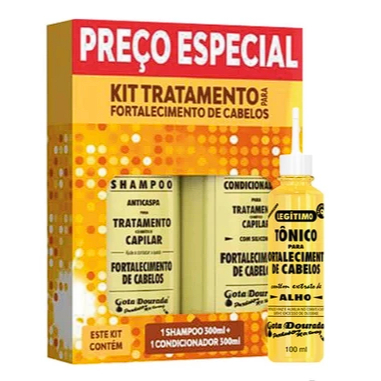 Kit Shampoo E Condicionador Anticaspa + Tônico Capilar De Alho Gota Dourada