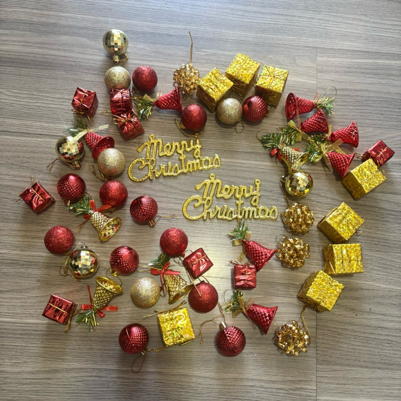 Kit 60 Enfeites Decoração Para Arvore De Natal Bolinha Tambor Papai Noel Laços Presente Bengala Sino Pendentes Natalina