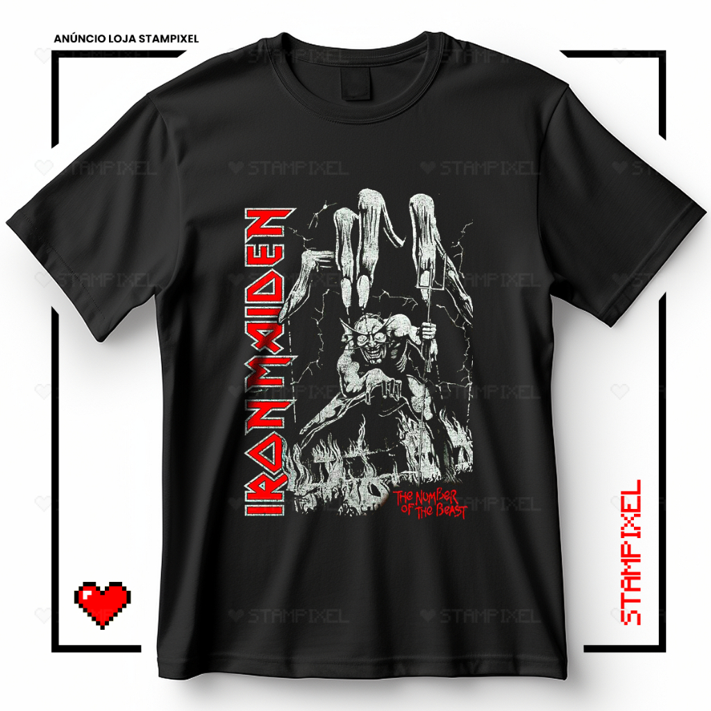 Camiseta Unissex iron Maiden The Number Of The Beast Blusa Álbum Banda Rock T-shirt Style Punk Camisa 100% Algodão