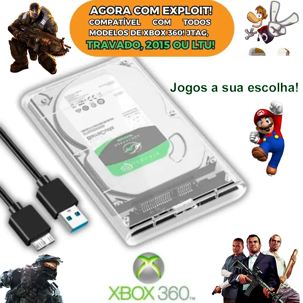 HD Externo com Aurora para todos Xbox 360 JTAG/RGH/LTU/TRAVADO/2015 Recheada de jogos a sua escolha!