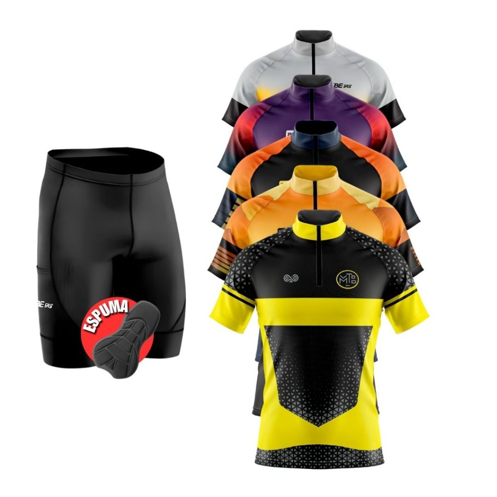 Kit Conjunto Ciclismo Masculino Camisa Ziper Parcial Bermuda Espuma Acolchoado Bike Ciclista Speed