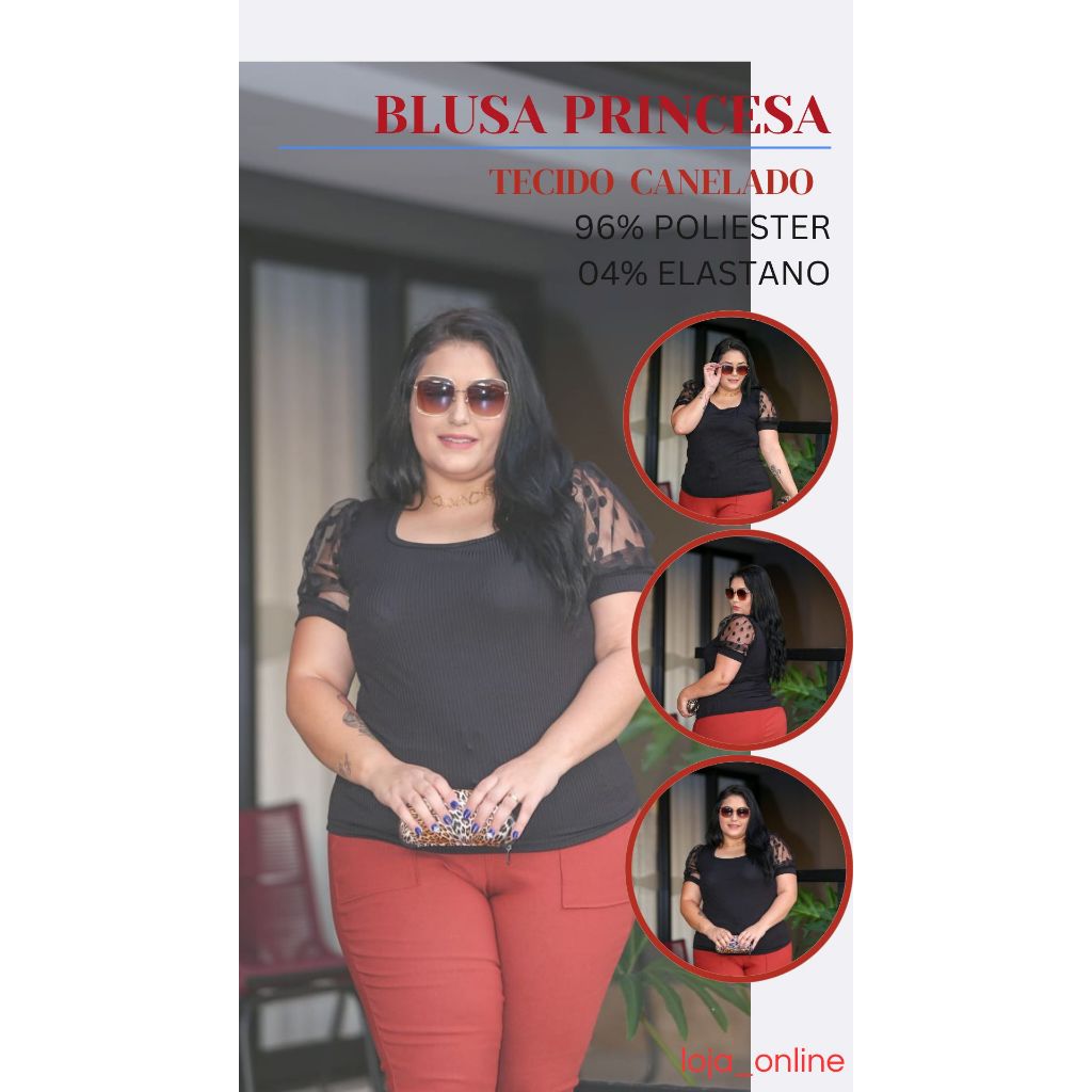 BLUSA PLUS SIZE MANGA CURTA TULE BUFANTE