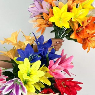 Buquê de Lírio Artificial com 5 Flores Decoração Casamento Arranjos Decorar Festas casa - YNH802256