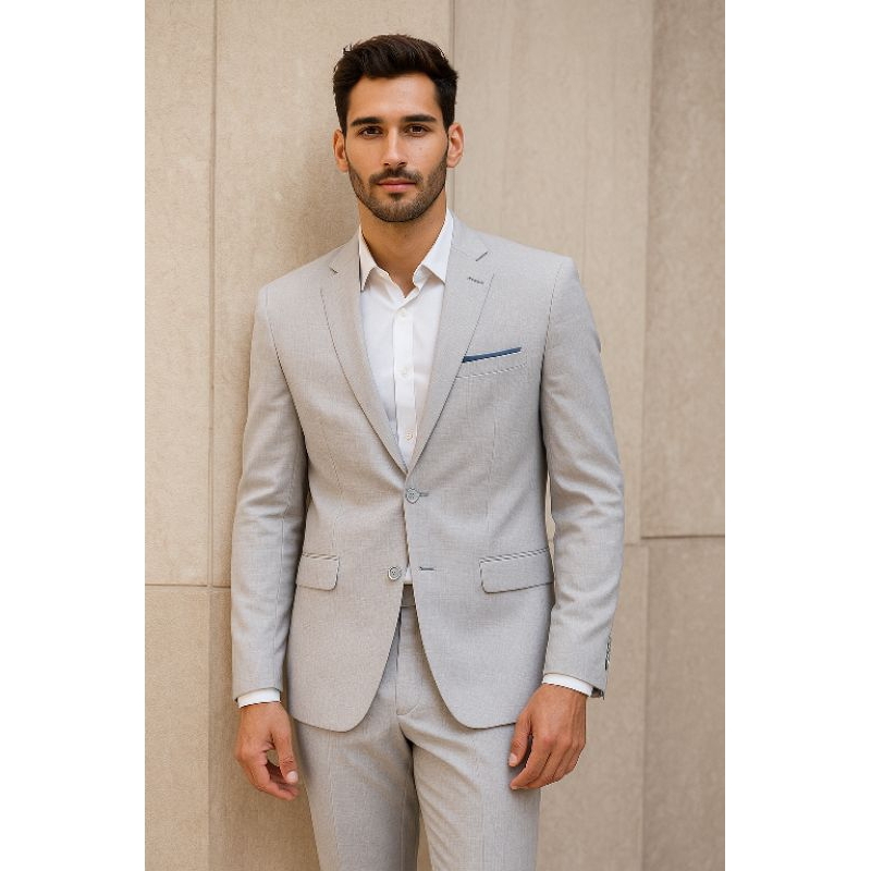 Terno Slim Masculino Completo Slim Microfibra Mescla (Paletó+Calça)