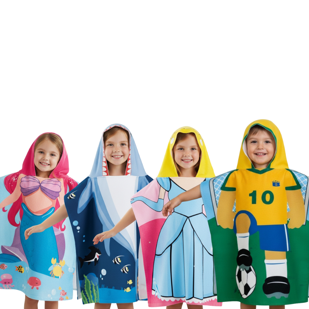 Toalha Poncho Infantil com Capuz Macia e Divertida Ideal para Praia, Piscina e Banho em Oferta na Shopee