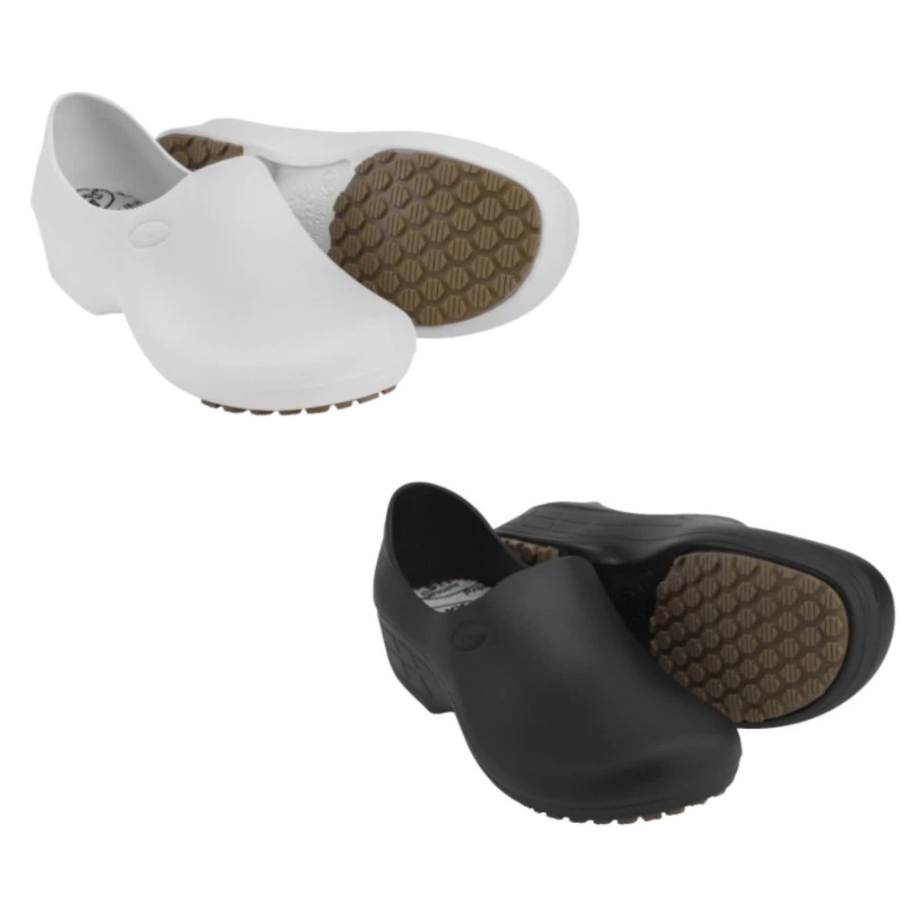 Sapato Borracha Eva Sticky Shoe Preto e Branco de Proteção para Clinicas Hospitais Cozinha Enfermagem Limpeza Hospitalar